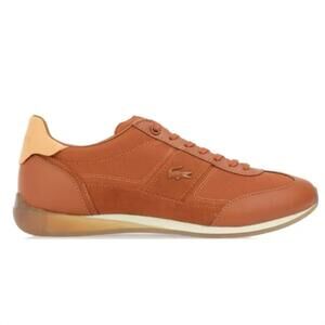 NEW LACOSTE men's angular 222 sneakers in brown/off white
